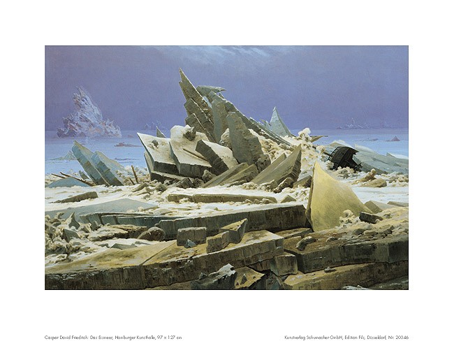 Caspar David Friedrich, Das Eismeer (Offset) (Eislandschaft, Kälte, unwirtlich, gebrochenes Eis, Eisschollen, kantig, harsch, Klassiker, Wohnzimmer, Malerei, Romantik, bunt)