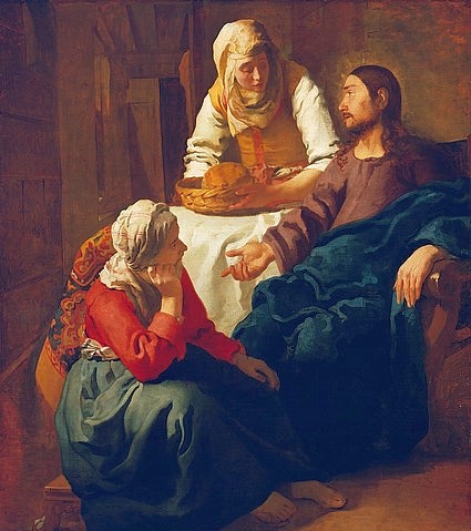 Jan Vermeer van Delft, Christus im Hause von Martha und Maria. Um 1654 (Edinburgh,National Gallery,Vermeer van Delft,Jan,1632-1675,Öl,Christus,Vermeer,Vermeer van Delft,martha,maria,17. Jahrhundert,neues testament)