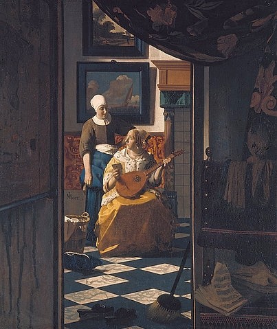 Jan Vermeer van Delft, Der Liebesbrief. Um 1670 (Amsterdam,Rijksmuseum,Vermeer van Delft,Jan,1632-1675,Öl,Musik,Interieur,Post,Vermeer van Delft,Vermeer,brief,17. Jahrhundert,liebe)