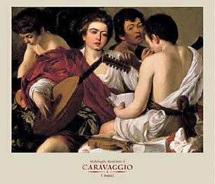 Michelangelo Caravaggio, I musici (Offset) (Musiker, Lautespieler, Jungen, Jünglinge, Üben, Klassiker, Barock, Esszimmer, Wohnzimmer, Malerei,  bunt)