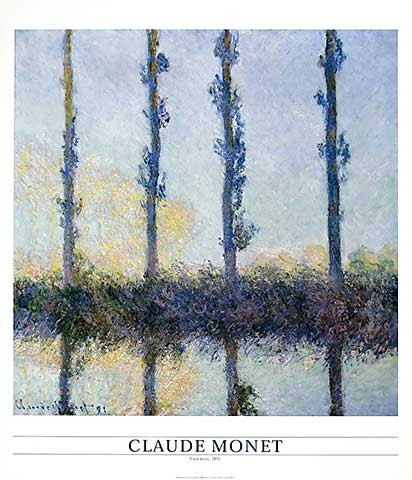 Claude Monet, Four trees, 1891 (Offset) (Wunschgröße,  Impressionismus, Malerei, Bäume, Fluss, Flusslandschaft, Pappeln, Sommer, Schlafzimmer, Wohnzimmer, Wintergarten, Treppenhaus, blau, Klassiker)