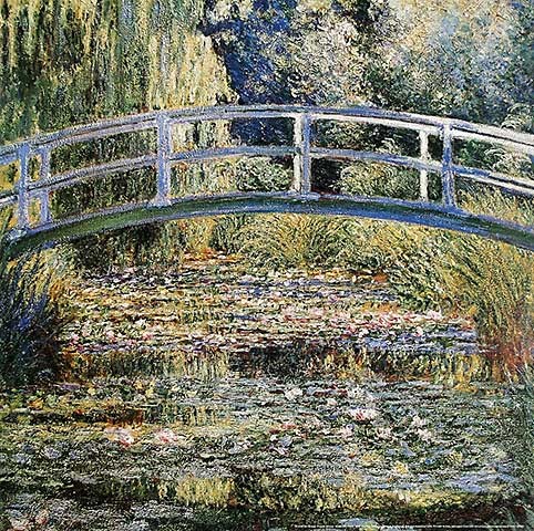 Claude Monet, Water Lily Pond, 1899 (Offset) (Impressionismus, Malerei, Seerosen, Wasserpflanzen, Teich, Natur, Brücke, Spiegelungen,  Schlafzimmer, Wohnzimmer, Wintergarten, Treppenhaus, blau, Klassiker)