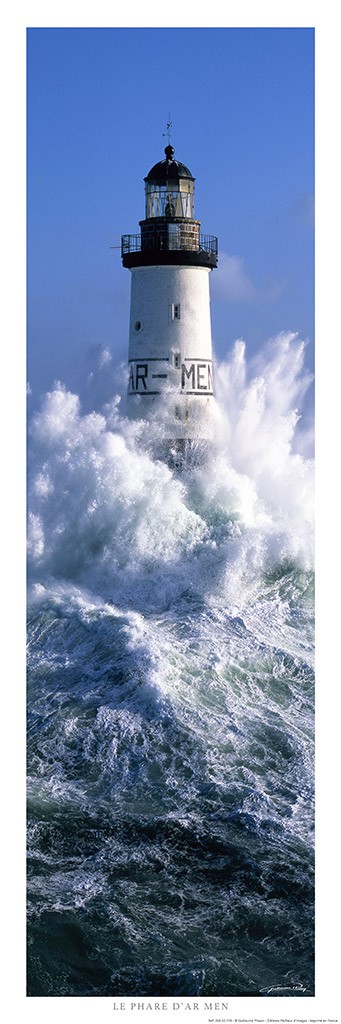 Guillaume Plisson, Phare d' Ar-Men - Finistère - Bretagne (Leuchtturm, Meer, Seegang, Wellen, Gischt, Wasserkraft, Frankreich, Bretagne, Atlantik, Meeresbrise, Treppenhaus, Badezimmer, Wohnzimmer, Fotokunst, bunt)