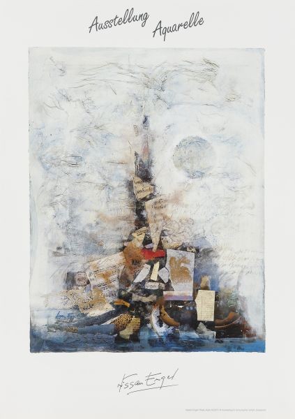 Nissan Engel, Presto (Abstrakte Kunst, Notenblätter, Schnipsel, diffus, Wohnzimmer, Musikzimmer, Arztpraxis, Aquarell, signiert, nummeriert, bunt)