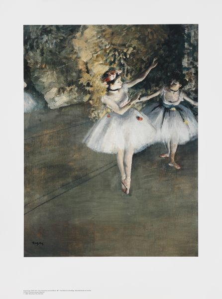 Edgar Degas, Zwei Tänzerinnen auf der Bühne (Offset) (Ballett, Tänzerinnen, Ballerinas, Tutu, Tüll, Impressionismus, Klassiker, Treppenhaus, Wohnzimmer, Schlafzimmer, bunt)