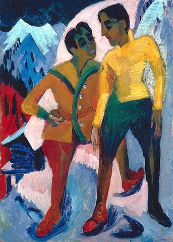 Ernst Ludwig Kirchner, Zwei Brüder M. (Mardersteig). 1921 (München,Pinakothek der Moderne,Kirchner,Ernst Ludwig,1880-1938,Lwd.,Ernst Ludwig Kirchner,Deutschland,deutsch,Expressionismus,deutscher Expressionismus,expressionistisch,Die Brücke,19. Jahrhundert,20. Jahrhundert,Brüder,Bruder,Mardersteig,Berg,Bergsteigen)