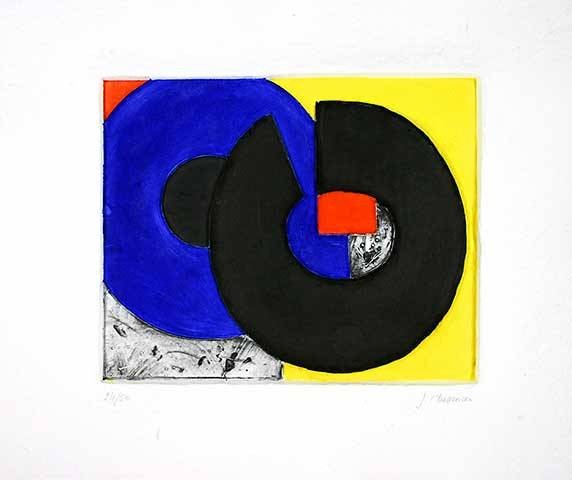 Chasseriau Joel LE G (30) (Aquagravure, handsigniert) (Abstrakt, abstrakte Kunst, Kreise, geometrische Formen, Farbfelder, Original, signiert, Wohnzimmer, Büro)