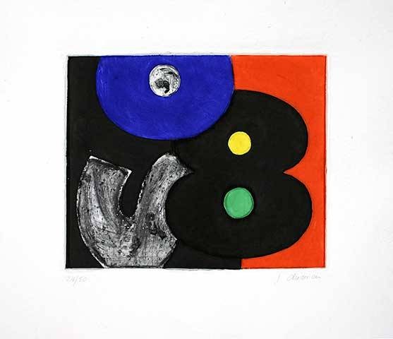 Chasseriau Joel LE 8 (30) (Aquagravure, handsigniert) (Abstrakt, abstrakte Kunst, Zahl, acht, geometrische Formen, Farbfelder, Original, signiert, Wohnzimmer, Büro)