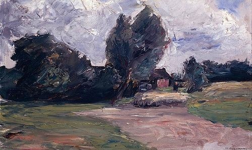 Max Liebermann, Holländische Landschaft. (München,Neue Pinakothek,Liebermann,Max,1847-1935,Max Liebermann,19. Jahrhundert,Landschaft,Holland,Niederlande,Wolke,20. Jahrhundert,Häuschen,Baum,Impressionismus, Bayerische Staatsgemäldesammlungen)