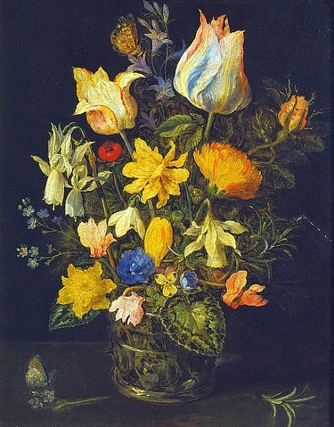 Brueghel-Nachahmer, Blumenstrauss. (Städel Museum,Frankfurt am Main,Brueghel-Nachahmer,Kupfer,Brueghel,Nachahmer,Flamen,flämisch,Niederlande,niederländisch,Renaissance,flämische Renaissance,Hochrenaissance,Blumentstrauß,16. Jahrhundert,17. Jahrhundert,Blume,Blumen,Mohn,Rose,Rosmarin,Schmett)