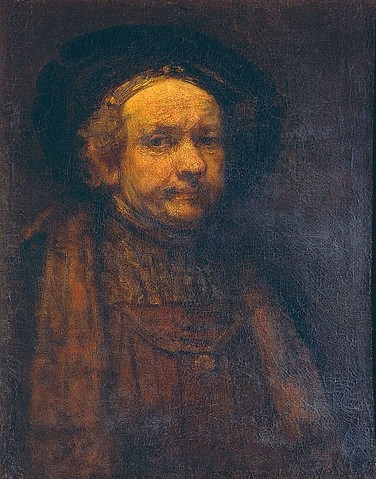 Rembrandt van Rijn, Altersbildnis. 1664 (Rembrandt van Rijn,1606-1669,Florenz,Galleria degli Uffizi,Öl auf Holz,Rembrandt van Rijn,Selbstbildnis,Selbstportrait,Alter,alt,17. Jahrhundert)