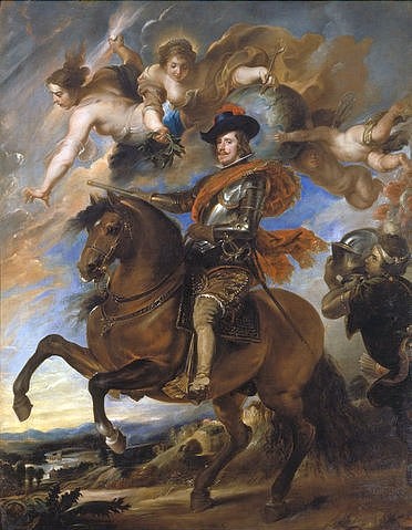 Peter Paul (Schule) Rubens, Reiterbildnis Philipps IV. von Spanien. Um 1645 (Florenz,Galleria degli Uffizi,Rubens,Peter Paul (Schule),Peter Paul Rubens,17. Jahrhundert,Reiter,Pferd,Philipp IV.,Spanien,Bildnis)