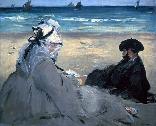 Édouard Manet, Am Strand.  1873 (Meer, Strand, Paar, Sand, Freizeit, Lesende, Sommer, Impressionismus, Wohnzimmer, Klassiker, Wunschgröße,)