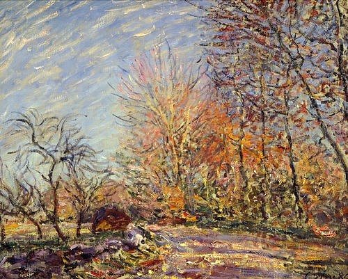 Alfred Sisley, Am Waldrand bei Fontainebleau. 1885 (Landschaft, Landschaftsmalerei, Sommer, Waldrand, Frankreich, Idylle, Wohnzimmer, Treppenhaus, Impressionismus, Klassische Moderne, Malerei, Wunschgröße, bunt)