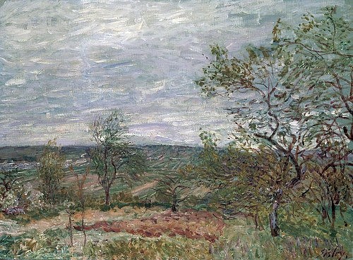 Alfred Sisley, Windiger Tag bei Vence. 1882 (Landschaft, Landschaftsmalerei, Wolekn, wind, Bäume, Wohnzimmer, Treppenhaus, Impressionismus, Klassische Moderne, Malerei, Wunschgröße, bunt)