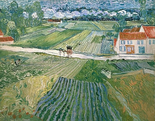 Vincent van Gogh, Landschaft bei Auvers nach dem Regen. 1890 (Gogh,Vincent van,1853-1890,Moskau,Puschkin-Museum,Vincent van Gogh,19. Jahrhundert,Auvers,Landschaft,Regen,Feld,Haus,Kutsche)