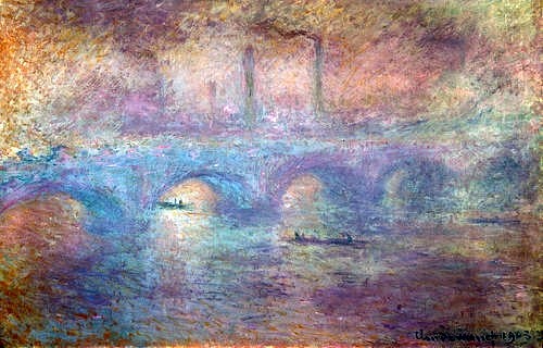 Claude Monet, Die Waterloo-Brücke im Dunst. 1903 (Monet,Claude,1840-1926,St. Petersburg,Eremitage,Monet,Claude Monet,Waterloo Brücke,Impressionismus,Dunst,Nebel,London,Brücke,19. Jahrhundert,20. Jahrhundert,Grau,Themse)