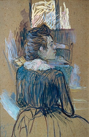 Henri de Toulouse-Lautrec, Frau vor einem Fenster. 1889 (Toulouse-Lautrec,Henri de,1864-1901,Moskau,Puschkin-Museum,Henri de Toulouse-Lautrec,Fenster,19. Jahrhundert,Frau,Zeichnung,Rücken)