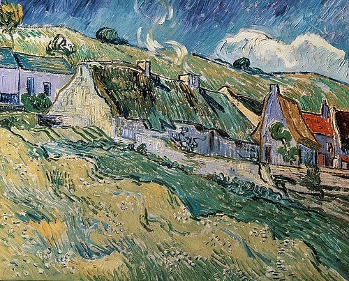 Vincent van Gogh, Strohdach-Häuser. 1890 (Gogh,Vincent van,1853-1890,St. Petersburg,Eremitage,Vincent van Gogh,19. Jahrhundert,Haus,Dorf,Frankreich)