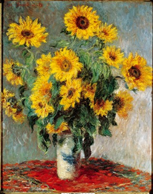 Claude Monet, Sunflowers (Offset) (Impressionismus, Malerei, Stillleben, Sonnenblumen, Blumen, Blüten, Blumenvase, Sommer, Schlafzimmer, Wohnzimmer,Wintergarten, bunt, Klassiker)