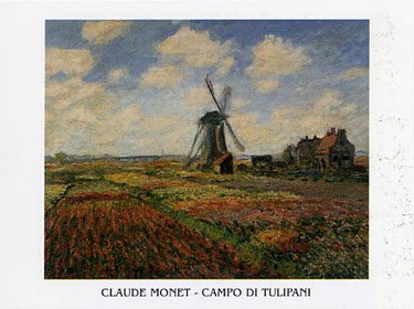 Claude Monet, Tulpen in Holland (Offset) (Impressionismus, Malerei, Landschaft, Felder, Windmühle, Holland, Tulpenfeld, Schlafzimmer, Wohnzimmer, Wintergarten, Treppenhaus, bunt, Klassiker)