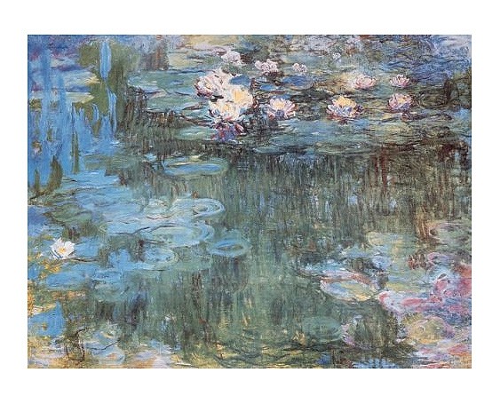 Claude Monet, Wasserlilienteich (Offset) (Impressionismus, Malerei, Seerosen, Wasserlilien, Wasserpflanzen, Teich, Natur,  Schlafzimmer, Wohnzimmer, Wintergarten, Treppenhaus, blau, Klassiker)