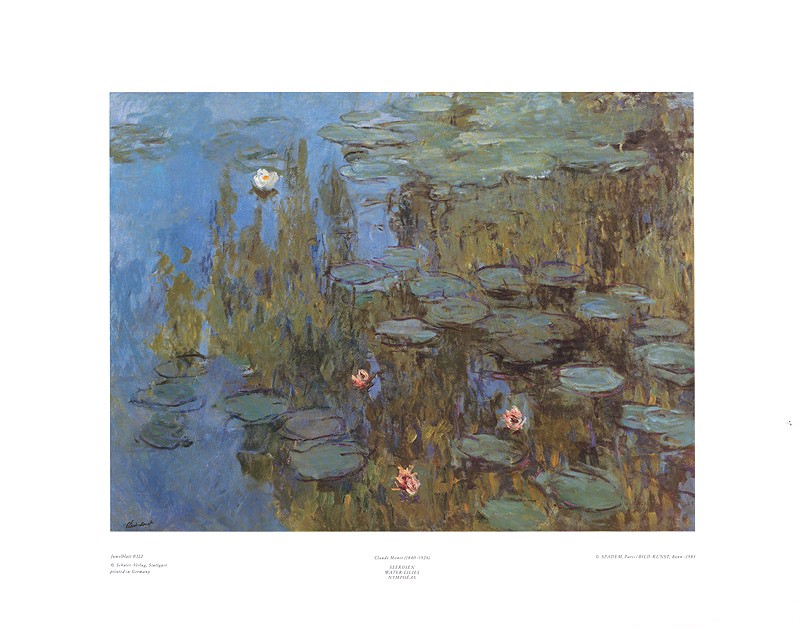 Claude Monet, Seerosen (Offset) (Impressionismus, Malerei, Seerosen, Wasserpflanzen, Teich, Natur,  Schlafzimmer, Wohnzimmer, Wintergarten, Treppenhaus, bunt ,Klassiker)