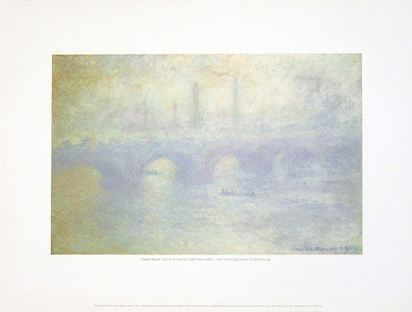 Claude Monet, Waterloo Bridge (Offset) (Wunschgröße, Impressionismus, Malerei, Landschaft, Fluss, Brücke, diffus, verschwommen, verwischt, undeutlich, Treppenhaus, Wohnzimmer, bunt, Klassiker)