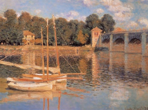 Claude Monet, Il Ponte di Argenteuil (Offset) (Wunschgröße, Impressionismus, Malerei, Landschaft, Fluss, Seine, Val d'Oise, Boote, Brücke, Idylle, Wohnzimmer, Wintergarten, bunt, Klassiker)