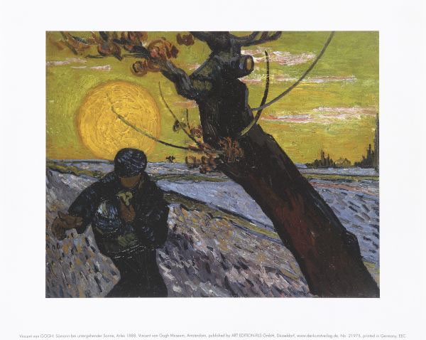 Vincent van Gogh, Sämann bei untergehender Sonne (Offset) (Sämann, Landarbeit, Sonnenuntergang, Felder, Landwirtschaft, Südfrankreich, Impressionismus, Klassiker, Wohnzimmer, Arztpraxis, bunt)