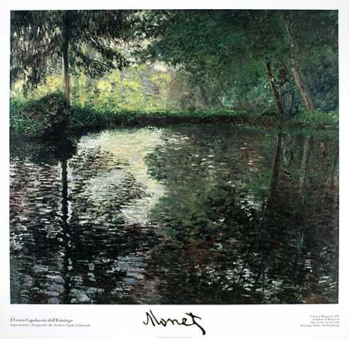 Claude Monet, Teich in Montgeron (Offset) (Wunschgröße, Impressionismus, Malerei, Landschaft, Teich, Spiegelung Schlafzimmer, Wohnzimmer, Wintergarten, bunt, Klassiker)