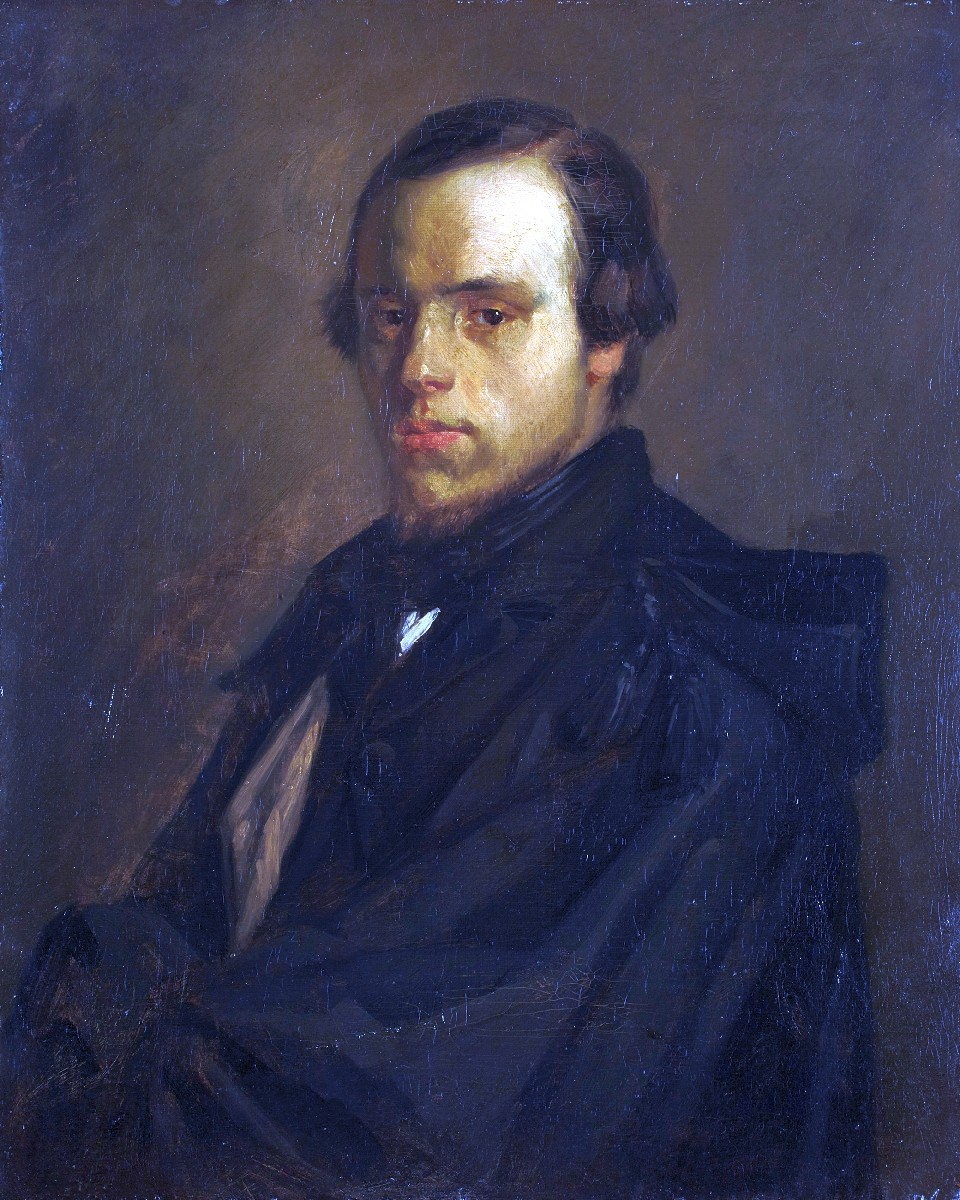 Jean-François Millet, Bildnis des Herrn Le Courtois (Schwager des Künstlers). 1841-48 (Portrait, Bildnis, Mann, Umhang, Realismus, Malerei, Wohnzimmer, Klassiker, Wunschgröße, bunt)
