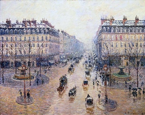 Camille Pissarro, Die Avenue de l`Opera an einem Wintermorgen, 1898 (Paris, Stadt, Hauptstadt, Straße, Prachtstraße, Regen, Winter, Menschen, Alltagsszene, Frankreich, Impressionismus, Klassische Moderne, Wohnzimmer, Wunschgröße)