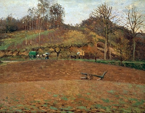 Camille Pissarro, Gepflügte Erde. 1874 (Moskau,Puschkin-Museum,Pissarro,Camille,1830-1903,Camille Pissarro,19. Jahrhundert,Impressionismus,Acker,Erde,Pflug,Herbst,braun,Landwirtschaft, französischer impressionismus)