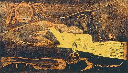 Paul Gauguin, TE PO (Die herrliche Nacht). 1890 (Gauguin,Paul,Moskau,Puschkin-Museum,1848-1903,Paul Gauguin,19. Jahrhundert,Te po,Nacht,Dunkelheit,Linolschnitt)