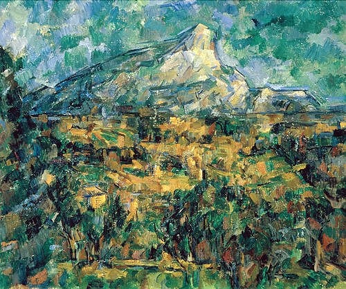 Paul Cézanne, Landschaft bei Aix mit dem Montagne Sainte-Victoire Um 1906. (Landschaft, Frankreich, Berg, Felder, Klassiker, Post-Impressionismus, Wunschgröße, Wohnzimmer)