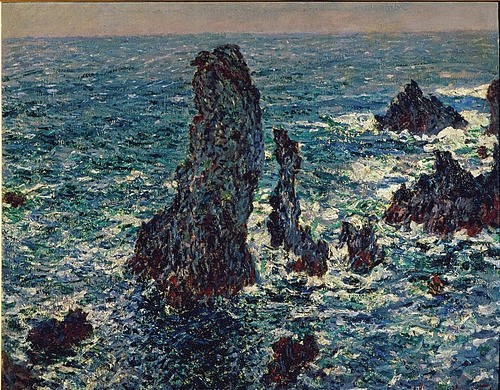 Claude Monet, Felsen im Meer vor der Belle-Ile. 1886. (Monet,Claude,1840-1926,Moskau,Puschkin-Museum,Öl auf Leinwand,Claude Monet,19. Jahrhundert,Impressionismus,impressionistisch,Belle-Ile,Felsen,felsig,Welle,Küste,Bretagne,Frankreich,Meer, Belle île,Atlantik,atlantischer Ozean,Meerespanorama,Seestück)