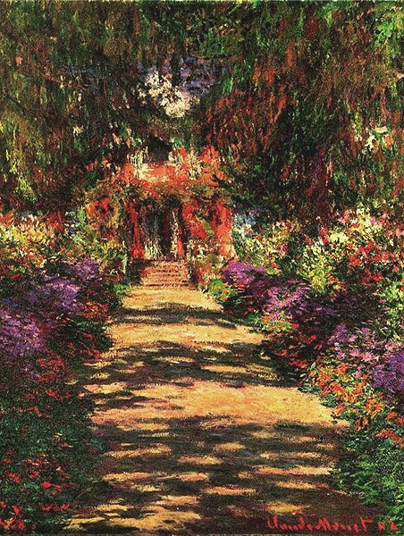 Claude Monet, Garden Path at Giverny, 1902 (Offset) (Impressionismus, Malerei, Garten, Park, Blumen, Blüten, Sommer, Idylle, Wohnzimmer, Wintergarten, Treppenhaus, Klassiker, bunt)