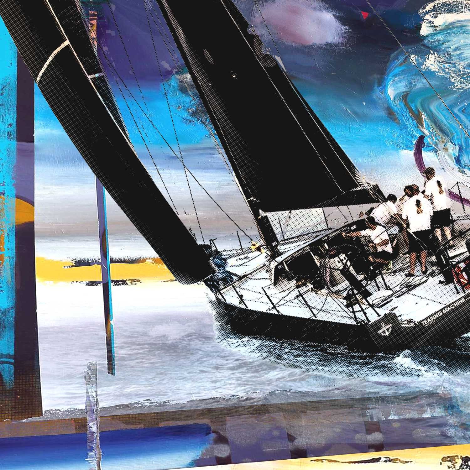 Peter Sander, Yachting (Segelboot, Meer, Wassersport,   Popart, Fotokunst,  modern, illustrativ, Wunschgröße, Treppenhaus, Wohnzimmer,)