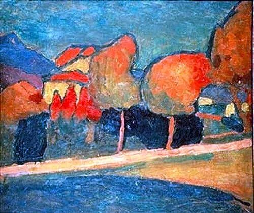 Alexej von Jawlensky, Murnauer Landschaft. 1907. (Jawlensky,Alexej von,Privatbesitz,1864-1941,Alexej von Jawlensky,Russland,russisch,Deutschland,deutsch,Expressionismus,expressiv,Abstraktion,abstrakt,19. Jahrhundert,20. Jahrhundert,Murnau,Murnauer,Landschaft,Bayern,Südbayern,Idylle,idyllisch,romantisch,b)