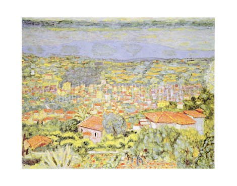 Pierre Bonnard, Panorama La Cannet, 1941 (Offset) (Landschaft, Meeresbrise, Cotes d' Azur, Strand, Natur, Küste, Meer, Dorf, Malerei, Impressionismus, Schlafzimmer, bunt, Klassische Moderne, Arztpraxis)