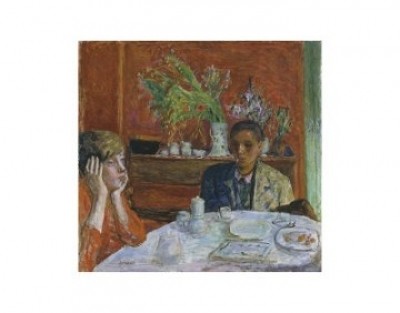 Pierre Bonnard, The Dessert, or after Dinner, 1920 (Offset) (Innenraum, Abendessen, Nachtisch, Teilnahmslosigkeit, Sprachlosigkeit, Schlafzimmer, Wohnzimmer, Intimismus, Impressionismus, Klassische Moderne, bunt)
