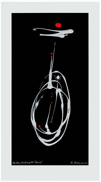 Zeumer Brigitta Midnight Dance Silver (übermalte Grafik, handsigniert, num.) (Abstrakt, Abstrakte Kunst, Farbflecken, abstrakte Formen, Linien, Kleckse,Dynamisch, modern, zeitgenössisch, signiert, Original, Büro, Wohnzimmer, Malerei, bunt)