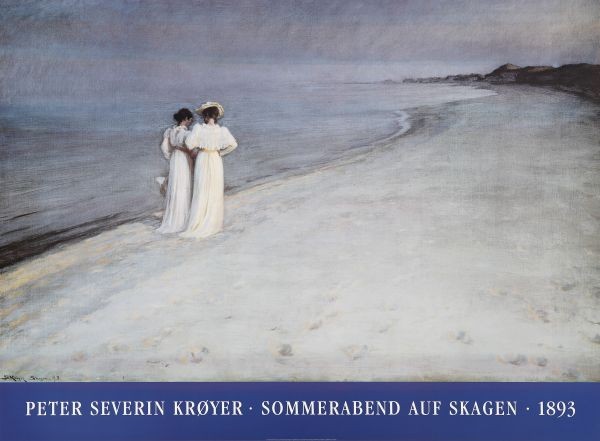 Peder Severin Kroyer, Sommerabend auf Skagen (Offset) (Klassiker, Malerei, Impressionismus, Norwegen, Meer, Strand, Sommerabend, Frauen, Spaziergang, Wohnzimmer, Arztpraxis, bunt)