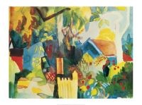 August Macke, Landschaft (Offset) (Dorf, Häuser, Garten, Malerei, Expressionismus, Landschaft, Haus, Treppenhaus, Arztpraxis, Klassische Moderne, bunt)