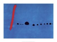 Joan Miro, Bleu II (Offset) (abstrakte Malerei, schwarze Punkte, Farbfläche, roter Strich, Wohnzimmer, Büro, Treppenhaus, Arztpraxis, blau, Klassische Moderne)