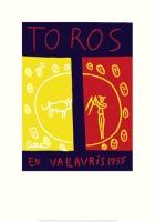 Pablo Picasso, Toros en Vallauris, 1955 (Klassische Moderne, Malerei, Plakat, Stierkampf, Torero, Stier, Arena, stilisiert, Wohnzimmer, bunt)