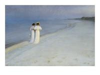 Peder Severin Kroyer, Sommerabend auf Skagen (Offset) (Klassiker, Malerei, Impressionismus, Norwegen, Meer, Strand, Sommerabend, Frauen, Spaziergang, Wohnzimmer, Arztpraxis, bunt)