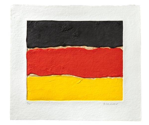 Schwarzer Bernd Deutschland (Aquagravure, handsigniert, nummeriert) (Flagge, abstahiert, Pinselspuren, Farbverlauf, Original, signiert, Grafik, Treppenhaus, Wohnzimmer)