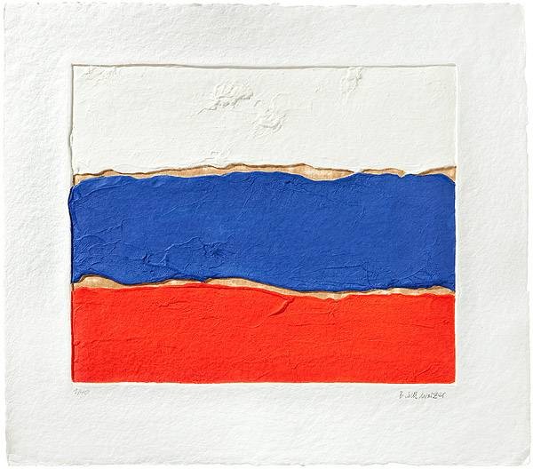 Schwarzer Bernd Russland (Aquagravure, handsigniert, nummeriert) (Flagge, abstahiert, Pinselspuren, Farbverlauf, Original, signiert, Grafik, Treppenhaus, Wohnzimmer)